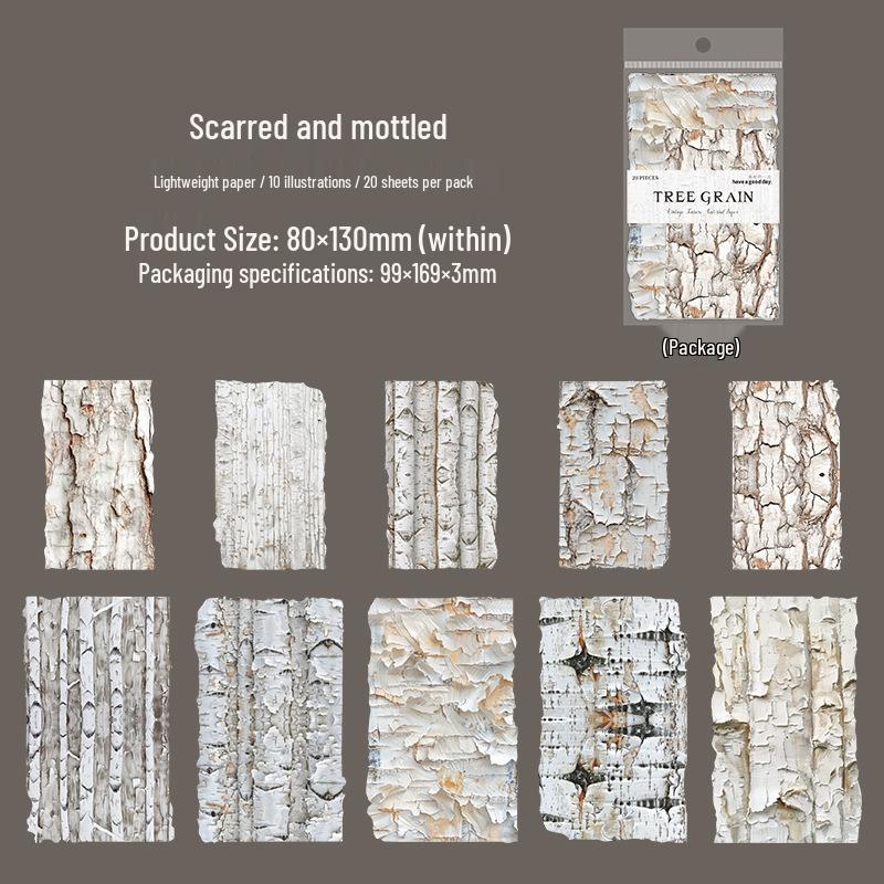 Beautiful Day Tree Grain Retro Texture Paper Series: 6 Types for Journaling & Collage