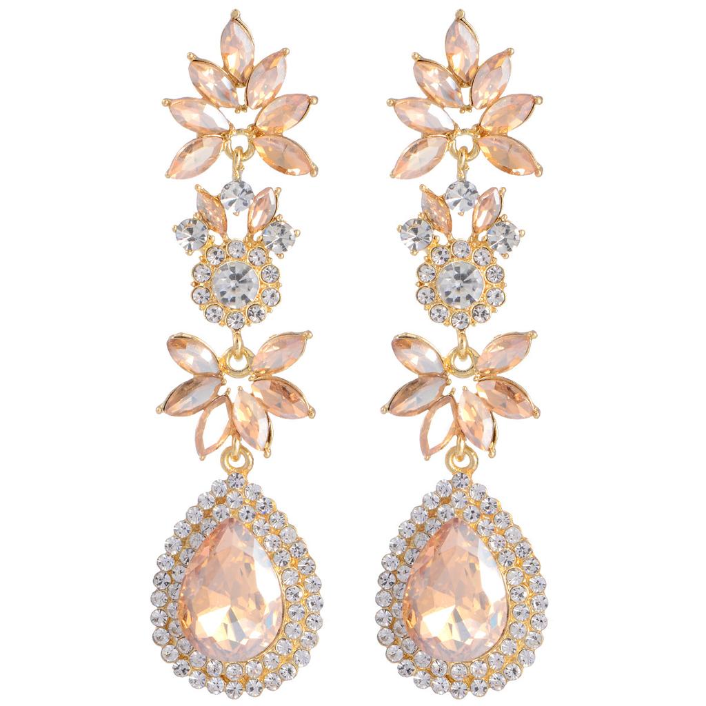 Wedding Bridal Earrings Women's Fashion Long Flower-style Teardrop Dangle Earrings