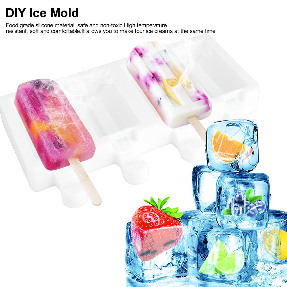 4 Grids Food Grade Silicone Ice Mold DIY Ice Cream Molds Maker Making Tool for Home Kitchen