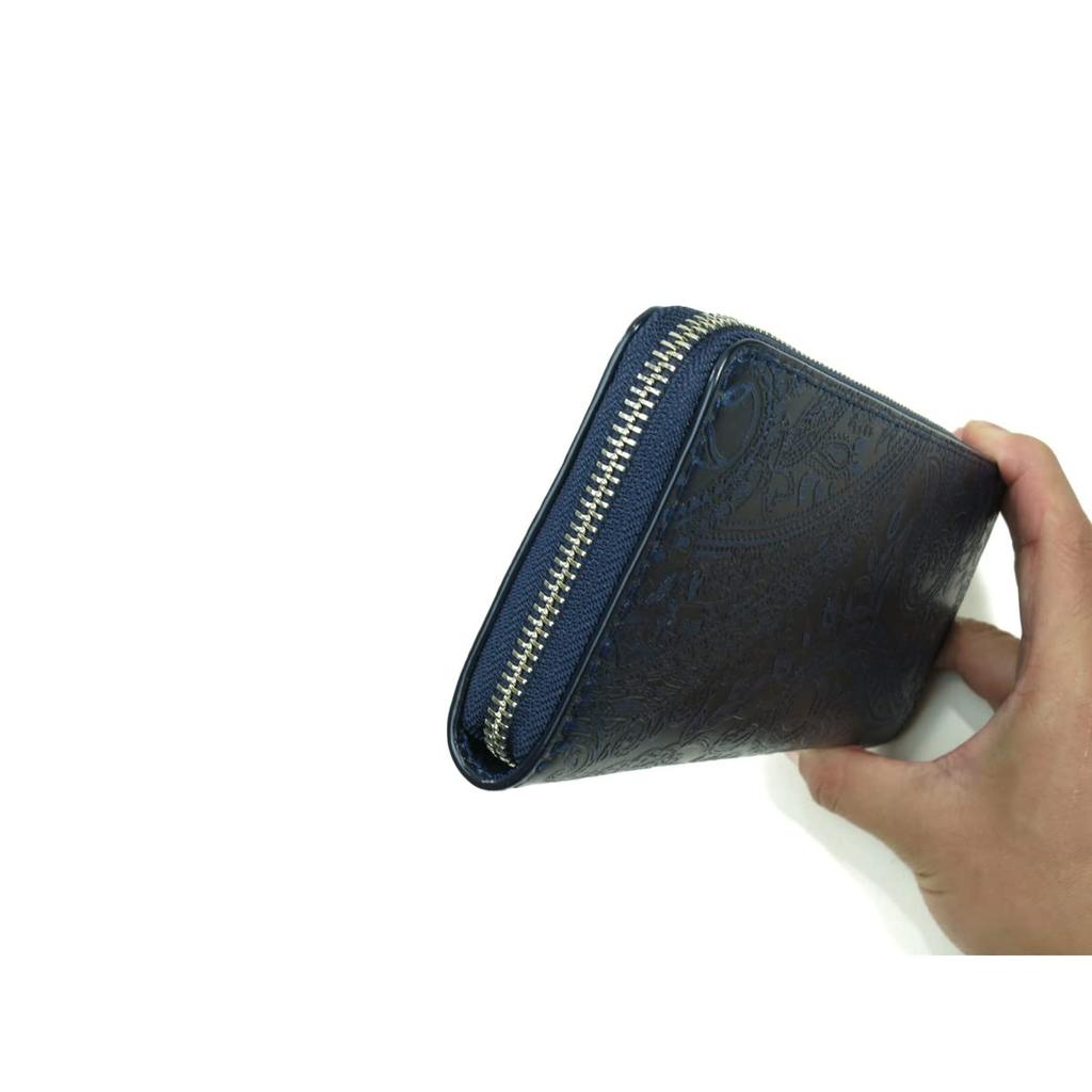 Baggy Port Rundum-Reißverschluss Lange Geldbörse, Indigofarbenes Leder mit geprägtem Paisley-Design, Rundum-Reißverschluss, ZYS-197 (blau)