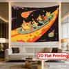 1pc Space Cats Banana Boat Tapestry Trippy Galaxy Wall Hanging Polyester 2D Print Cute Cat Decor for Bedroom Living Room Gif