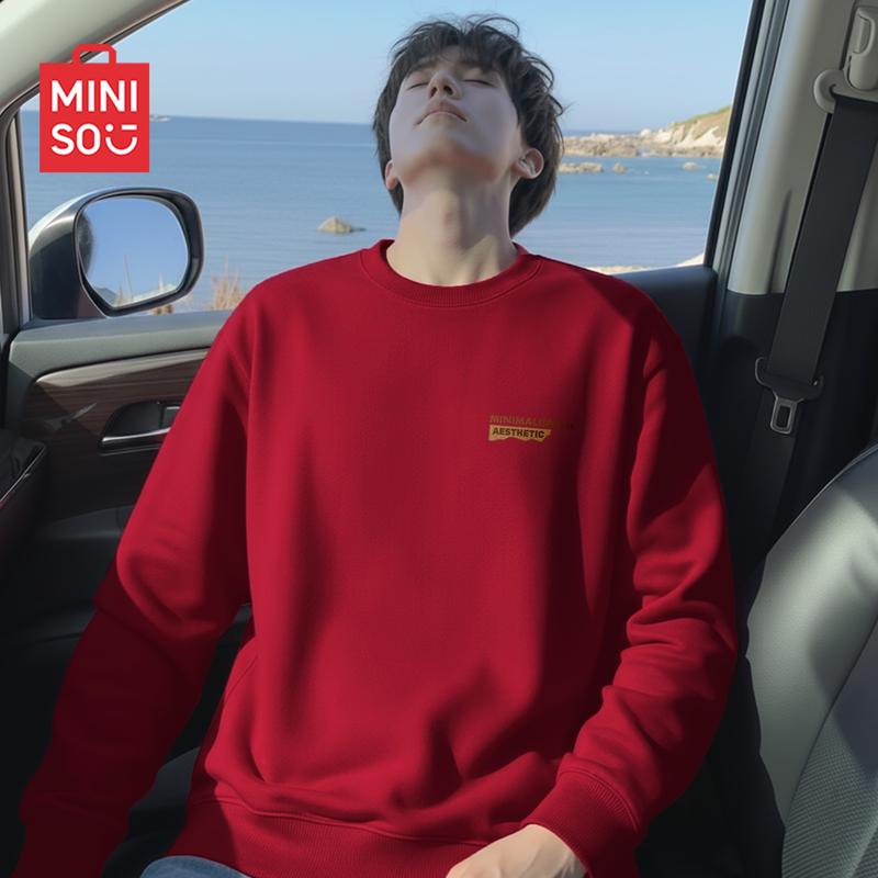 MINISO Men's Loose-Fit Crew Neck Pullover Sweatshirt