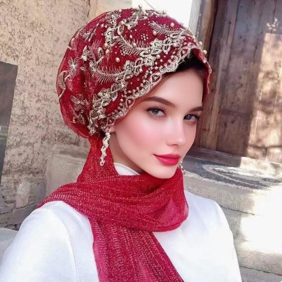 Krajkový strečový turban pro ženy, předvázaný šátek na hlavu
