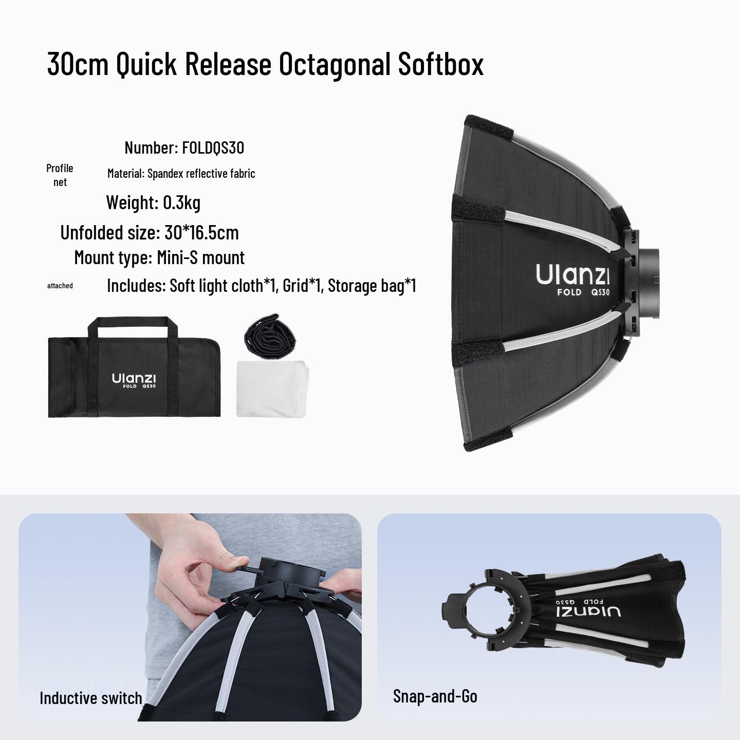Ulanzi QS80 Octagonal Softbox Diffuser for COB Photography Lighting 80cm