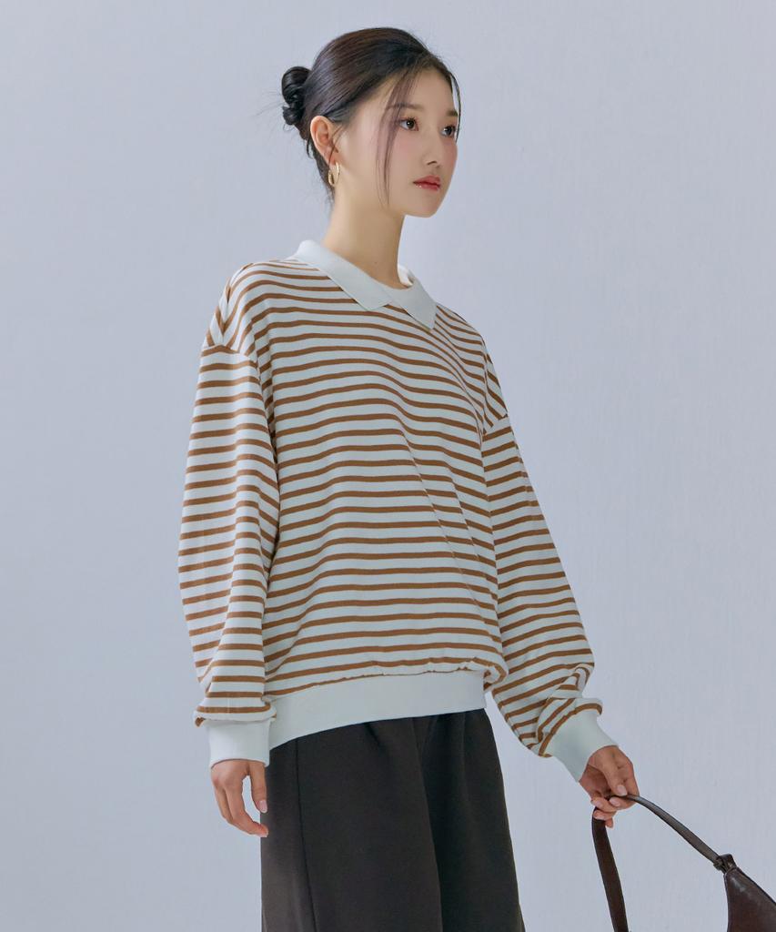 CHASECULT Women'S Collared Striped Sweatshirt-Cerg5168B0U