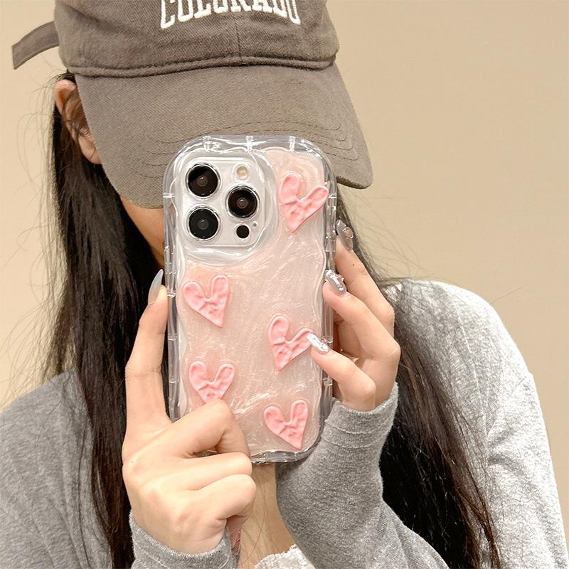 Pink Wind Pleated Love Mobile Phone Case Is Suitable For Iphone17Promax Three-Dimensional Butterfly Apple 15 All-Inclusive.