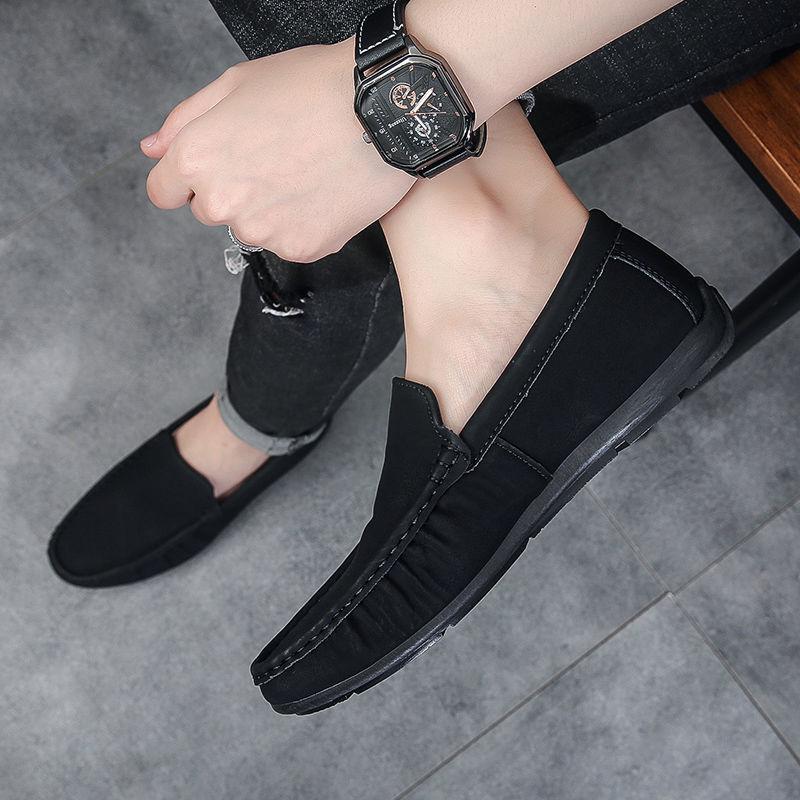 Slip-on Leather Shoes for Men Black Soft Plain Pu Cowhide Classic Original High Quality In Promotion New Man Casual Shoe