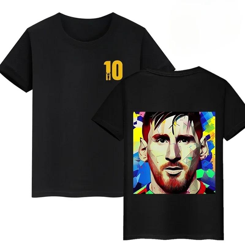 Lionel Messi #10 Double-Sided Print T-Shirt, Unisex Soccer Fan Streetwear Tee, 100% Cotton Casual Football Top