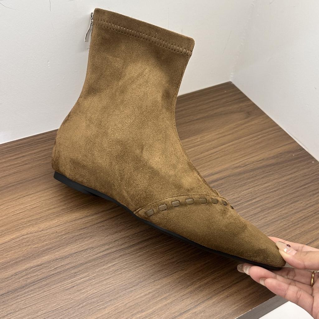 2025 new inner height increase explosion woven Korean version small square head suede bare boots niche short boots foreign versatile women's boots