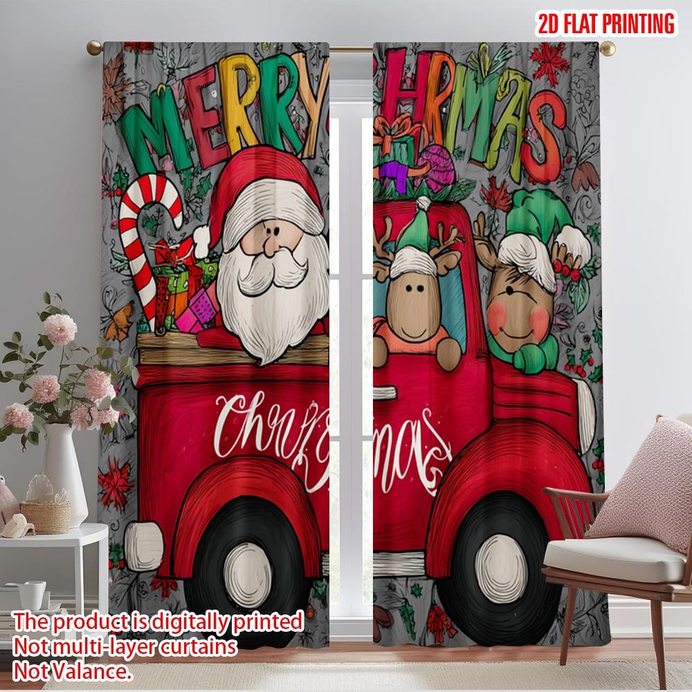 

2pcs,2D plane printing Curtain Fabric Santa Claus & Elk Car Durable Polyester (without rod) Holiday Ldeal for Bedroom Living 52.50×116.00 CM 2pcs