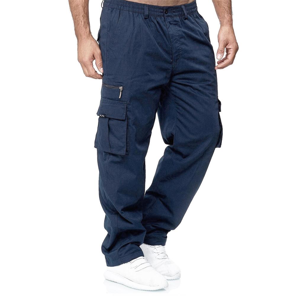 Men's Spring and Autumn Solid Straight Legged Cargo Pants Casual Multi-Pocket Long Pants Loose Fit Outdoor Fitness Trousers