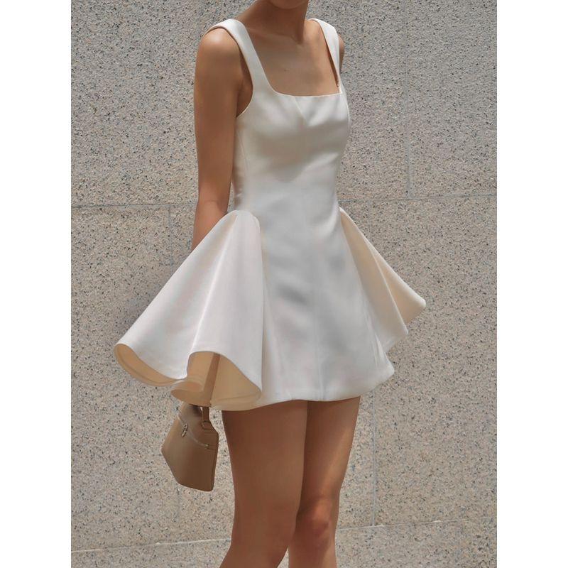 French Style Retro Classic White Suspender Dress Female New Arrival Fancy Waist-Tight Slim Looking Princess Puffy A- Line Dress