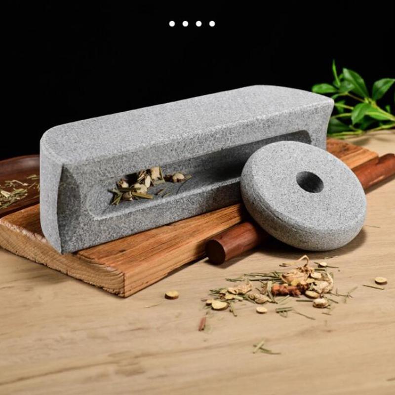 Natural Stone Mill Grinder Set Retro Chinese Traditional Manual Grinder Roller Tea Tray Seasoning Herbal Mills Machine Decor