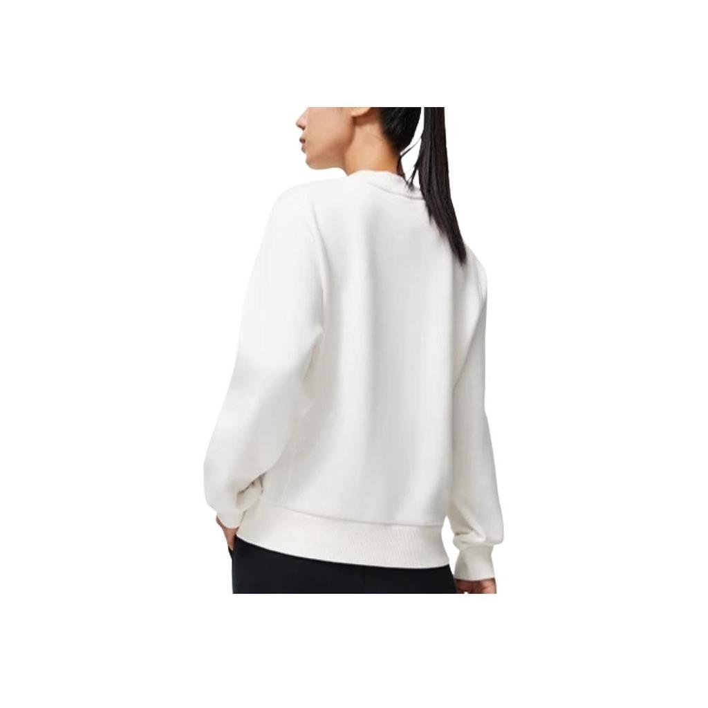 Li Ning Fitness Series Solid Color Casual Crew Neck Warm Pullover Sweatshirt Women Sweatshirt Champagne-White AWDT782-3
