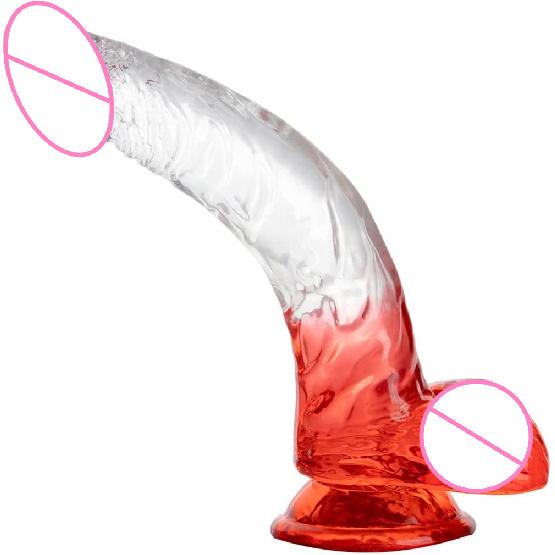 Transparent Two-Color Simulation Curved Penis Crystal Color Women's Masturbation Device Dildo Sexy Adult Toys