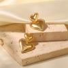 Double Heart Shaped Earrings For Women, Gold Plated, Smooth Metal Jewelry, Luxury Party Gift, Trendy