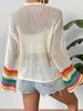 Vintage Rainbow Color Block Crochet Shawl Cardigan Loose Knit Top