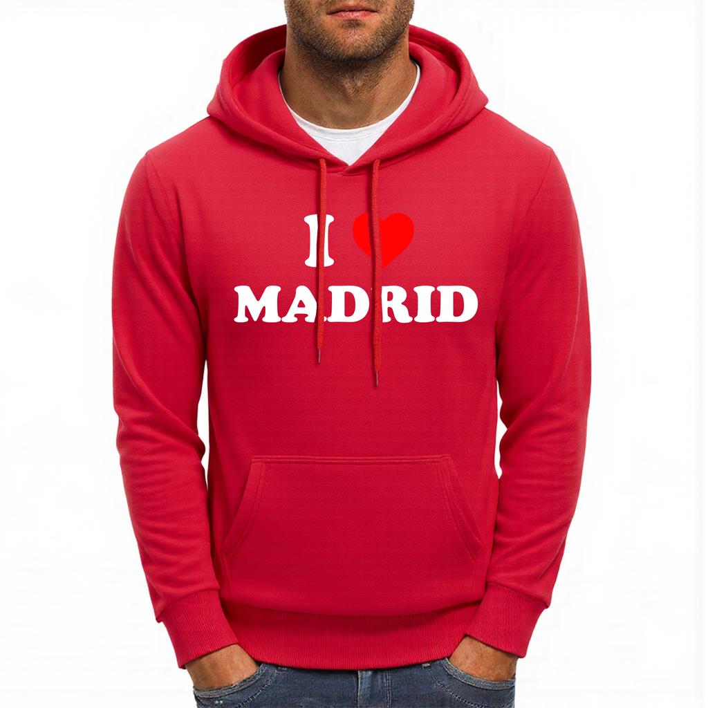 I Love Madrid Letter Printing Hoodies Male Autumn Casual Hoody Fleece Comfortable Pullover Pocket Oversized Mens Streetwear