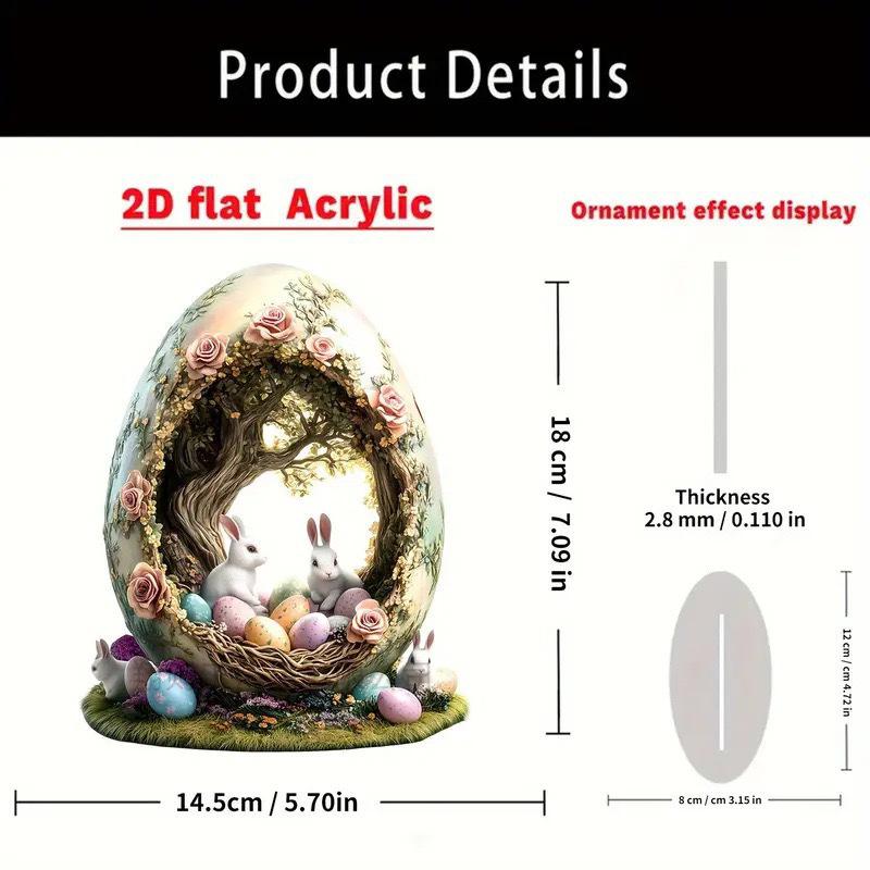 Cute Easter Bunny Ornament Flat Acrylic Ornament Rabbit House Single Desktop Home Office Garden Ornament Yard Decoration Gift