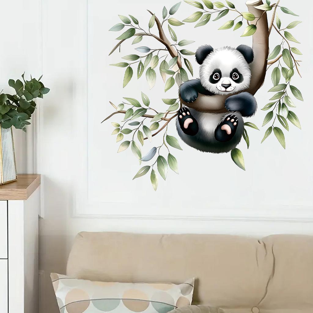 Cute Cartoon Red Panda on Branch Wall Stickers, Self-Adhesive Decor for Kids Room Background Wall Decoration