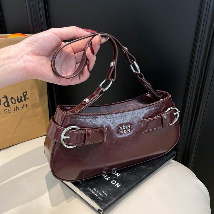 

Женская сумка через плечо с металлической пряжкой, сумка под мышку коричневый