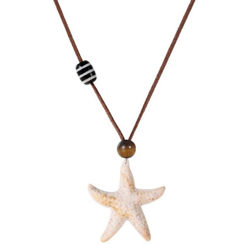 Long Necklace Starfish Sweater Chain Seaside Vacation Bohemian Neck Hanging Accessory белый