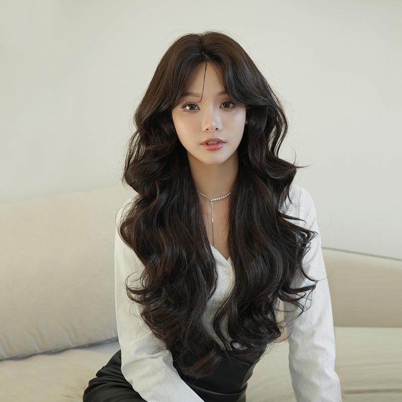 Women’s Long Curly Wig with Middle Part Layered Wavy Lace Front Synthetic Full Wig