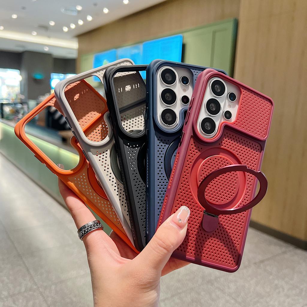 Applicable to Samsung S26Ultra heat dissipation magnetic suction bracket mobile phone case contrasting color and skin feeling S25ultra protective case
