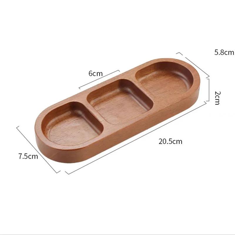 Solid Wood Rectangle Tray 2/3 Grid Condiment Plate Breakfast Sushi Bread Dessert Sauce Plate Kitchen Dinner Seasoning Dish