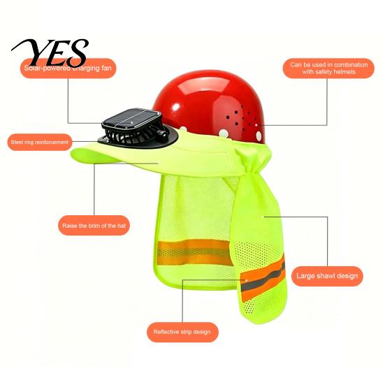 Solar-Ventilator-Sonnenhut für Bauhelm, Nackenschutz mit Schirm und breiter Krempe, Reflektierendes Visier Hohe Sichtbarkeit für Bauhelm-Zubehör