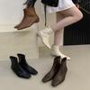 2025 Korean Version of the New White Short Boots, Retro Versatile and Simple Inner Height-increasing Slope Heel Short Tube Temperament Small Square H