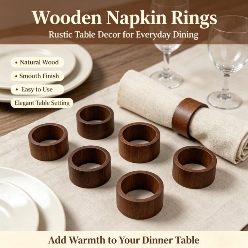 Wood Napkin Rings Dining Table Napkin Holder Decorative Holiday Napkin Rings for Wedding Party Dinner Table Decoration