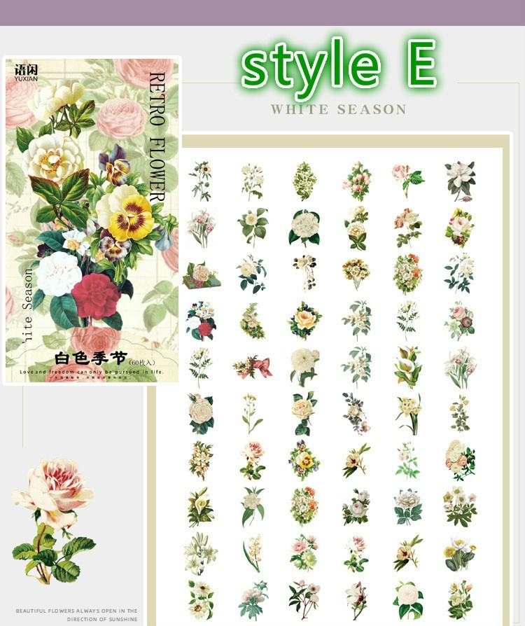 60 Pcs/pack Vintage Plants Floral Journal Decorative Stationery Stickers Scrapbooking DIY Diary Album Stick Label