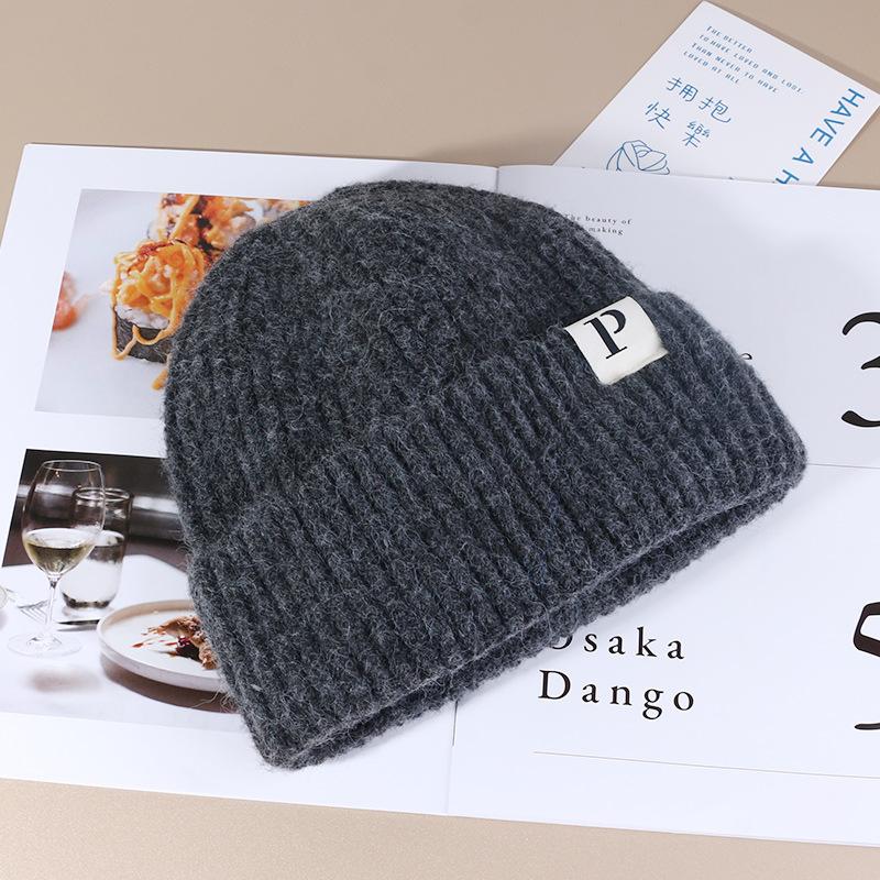 Autumn and Winter Warm P Letter Versatile Knitted Hat Korean Style Fashionable Face show Small Wool Hat Outdoor Ear Protection Cold
