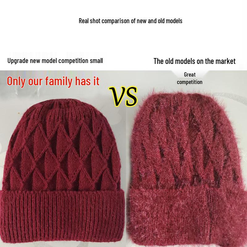 Women's Knitted Winter Hat with Velvet Lining & Ear Protection for Elderly