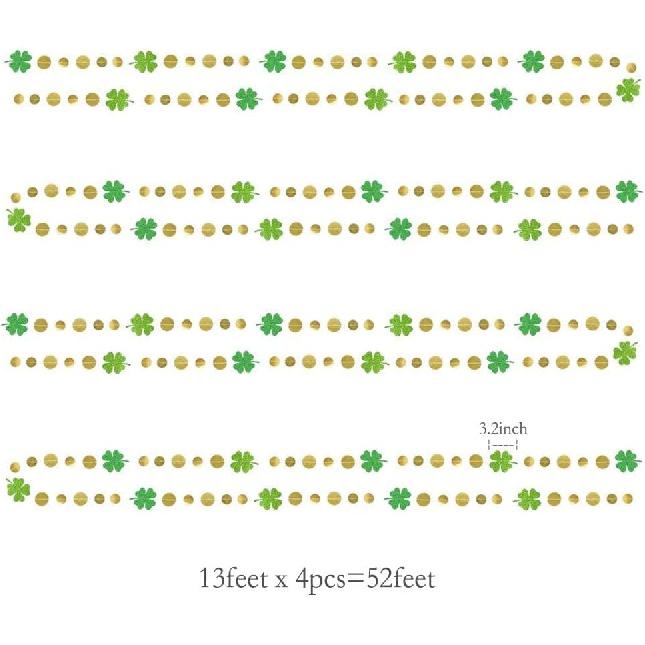 Cheerland Green Shamrock Garland St Patricks Day Decorations 4 Leaf Clover Glitter St Paddy's Day Garland Hanging Streamers for St. Patrick's Day