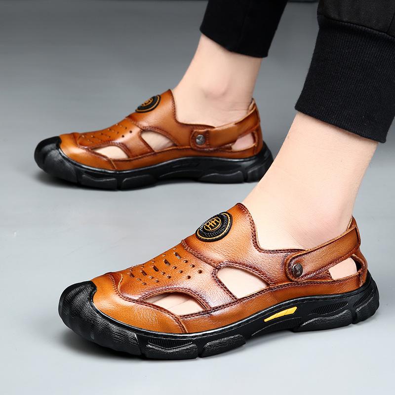 

The first layer of cowhide bag head sandals men s summer wear non-slip and wear-resistant hole shoes men s soft-soled middle-aged and elderly sandals 44
