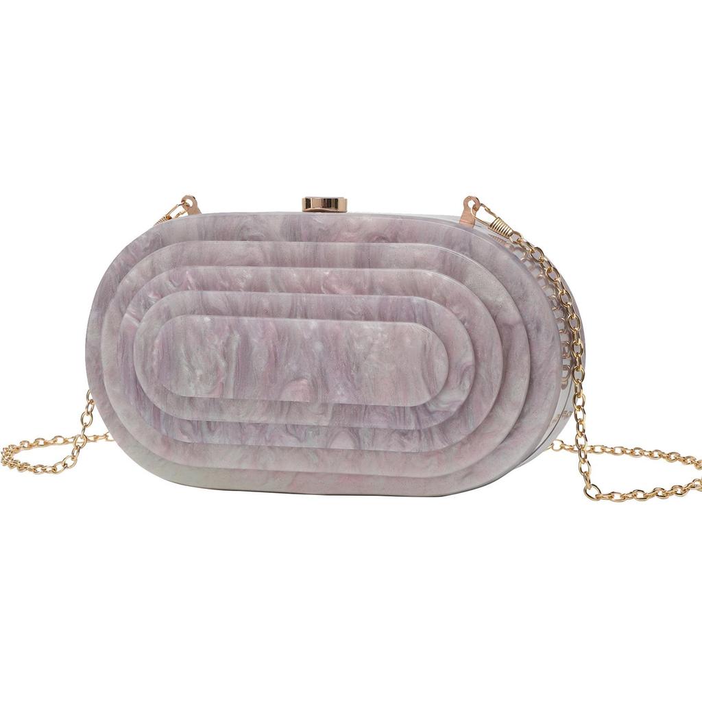 Vintage Shell-Shaped Acrylic Evening Bag with Chain - Trendy Marble Design for Women