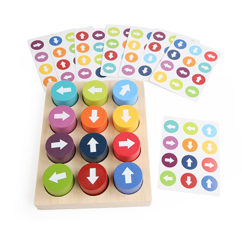 Baby Montessori Wooden Toys Color Direction Sensory Board Arrow Matching Game Logical Thinking Training Educational Blocks Toys