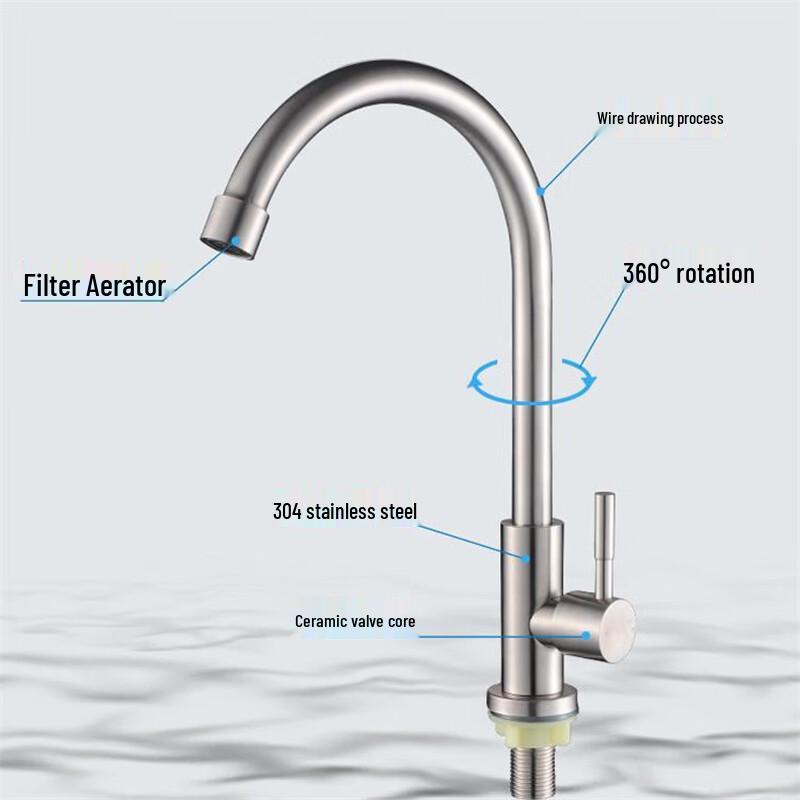 TLXT Brushed 304 Stainless Steel Single Cold Water Faucet