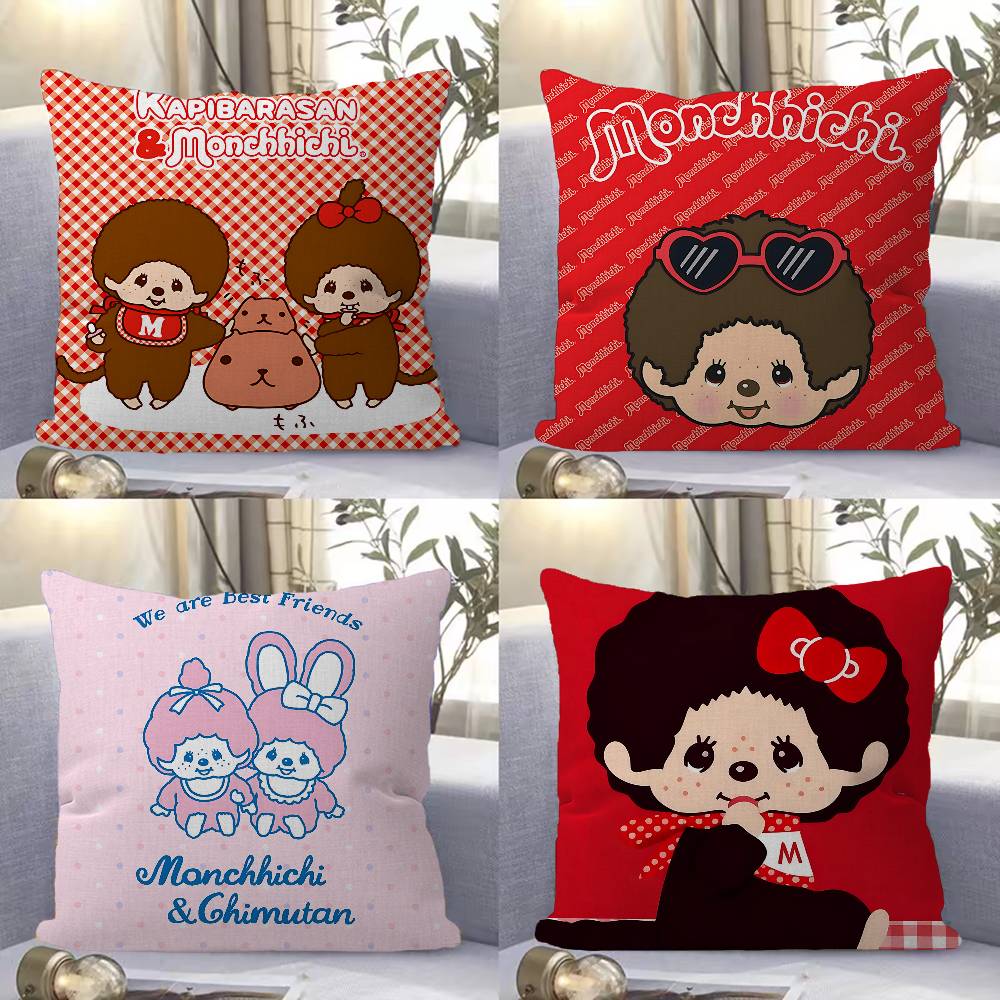 Cartoon Lawaii Anime M-Monchhichi Maple Design Cushion Cover Happy Autumn Harvest decor Holiday Decorati Pillow Cover