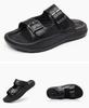Fashion Double  Buckle Designer Leather Slippers for Men Summer Solid Color Sports Beach Shoes Male Hallow Soft Sole Fashion Slippers