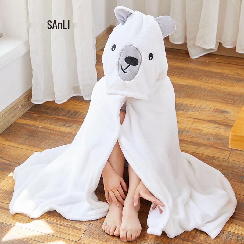 Cartoon Coral Fleece Hooded Cape for Kids - Beach Towel & Bathrobe 85x150 cm