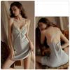 Women’s Luxury Satin Lace Sleepwear Deep V Cami Nightgown with Padding Sexy Backless Tie-Up Sleep Dress