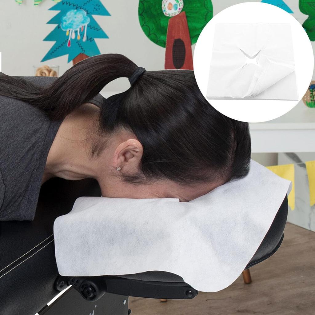 Healifty 100pcs Disposable Headrest Pads for Massage and Beauty Salons Non-woven Face Pillow Covers and Comfortable Cushion Covers for Spas and