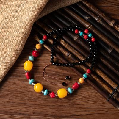 Tibetisches Retro Langes Ethnischen Stil Halskette Tibetisch Vielseitig Übertrieben Türkis Dzi Perle Anhänger Xizang Bekleidungszubehör