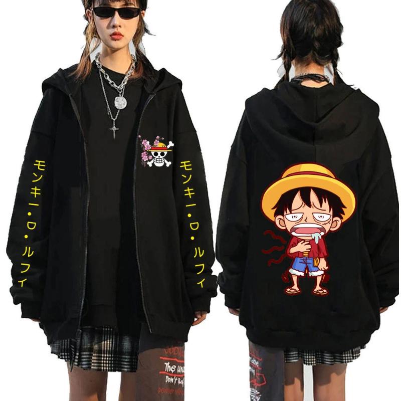 One Piece Luffy Printed Zipper Hoodie Men's Casual Hoodie Top Cardigan Coat