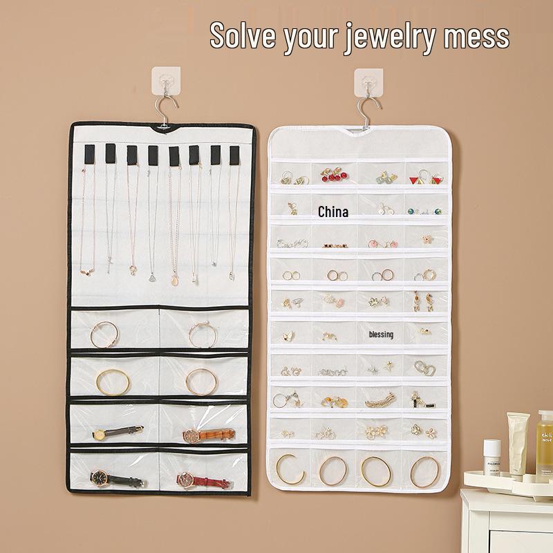 Dual-sided Non-woven Jewelry Organizer: 80-compartment Wall-mounted Bag for Earrings & Necklaces