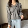 V-Neck Pullover Sweater Women's Solid Thread Woolen Long Sleeve Soft Spring Autumn Knitted Top