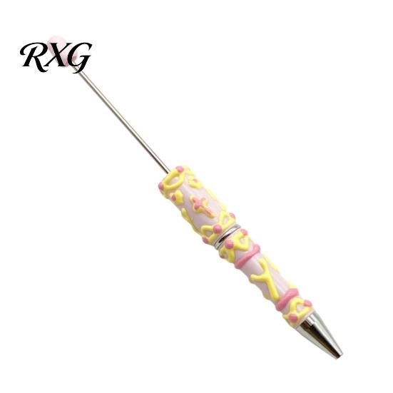Cute Cream Texture Pen DIY Beadable Pen, Plastic Beaded Black Ink Ballpoint Handmade Style for Students Teens Teachers School Office Supplies